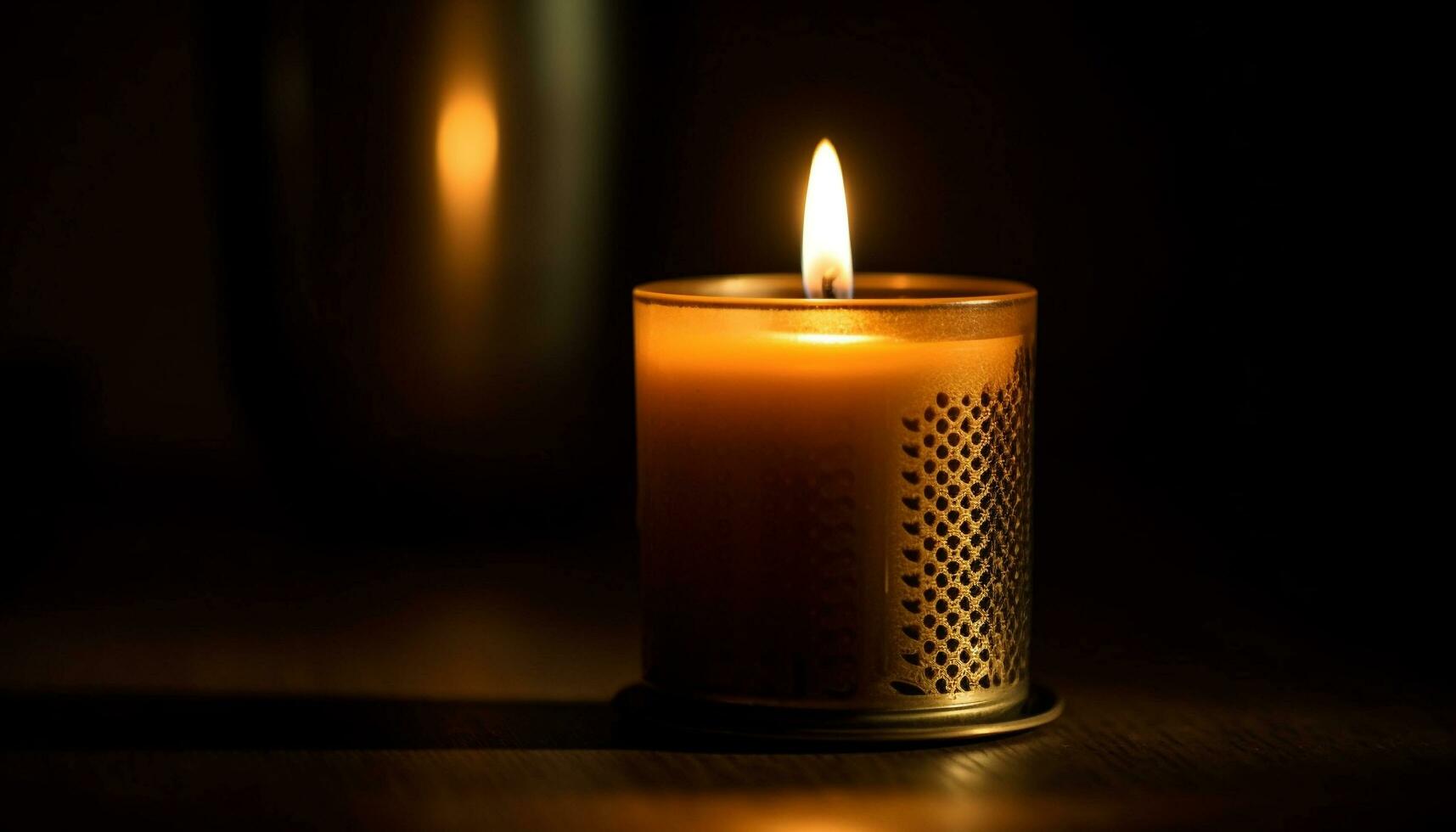 Glowing candle illuminates tranquil scene for meditation generated by AI photo