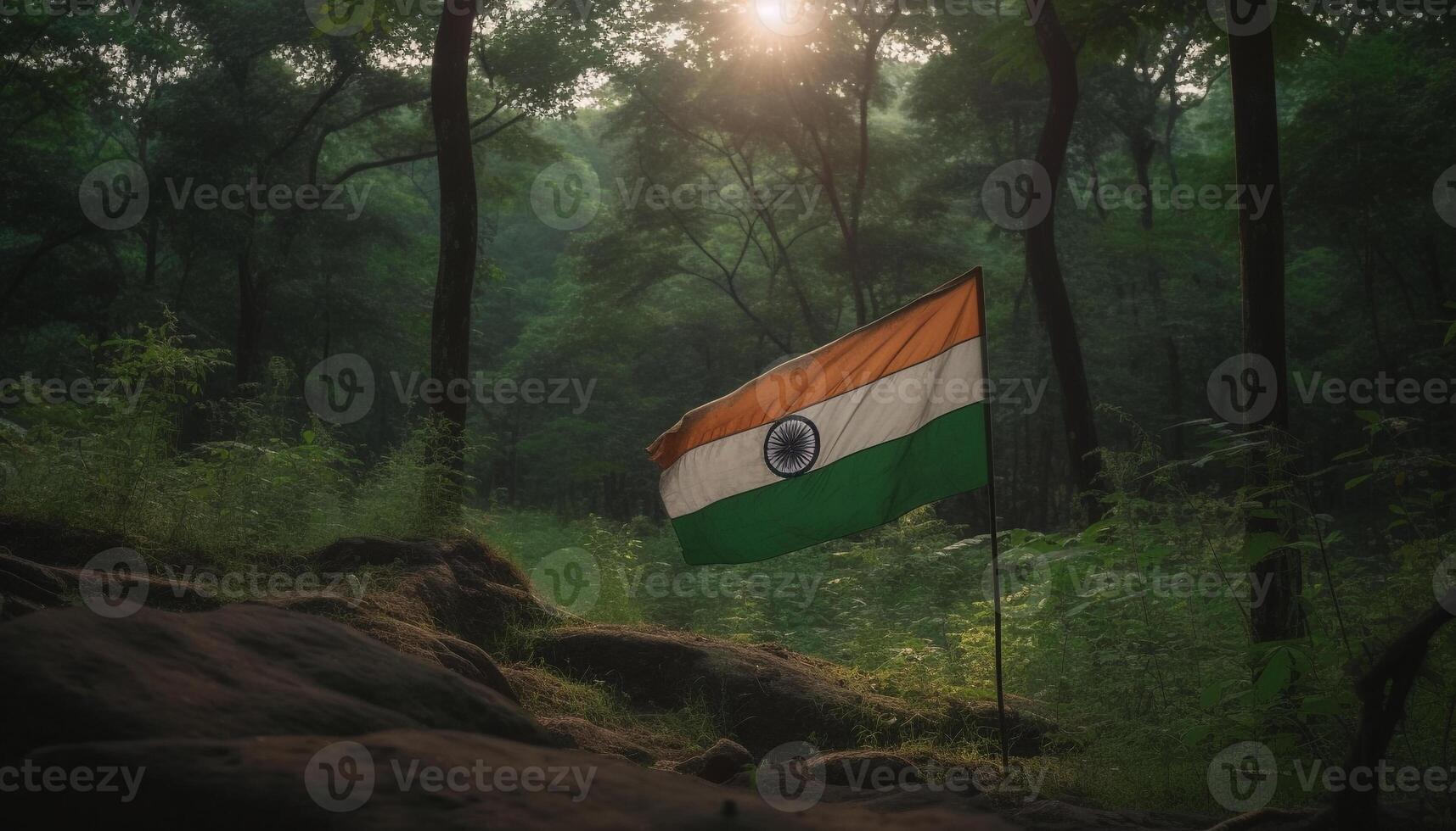 Green mountain forest, symbol of freedom beauty generated by AI photo