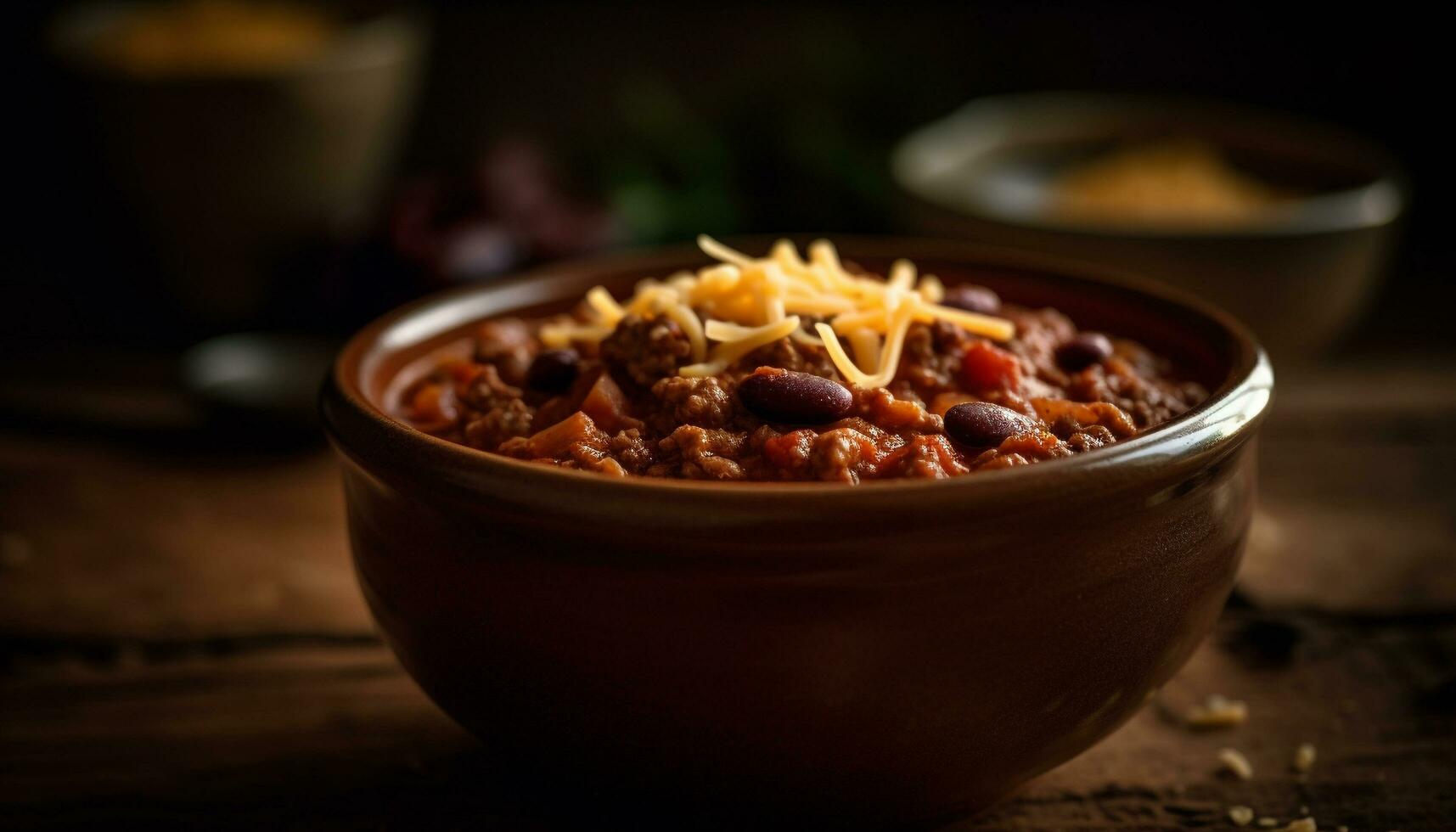 Rustic bowl of homemade vegetarian chili stew generated by AI photo