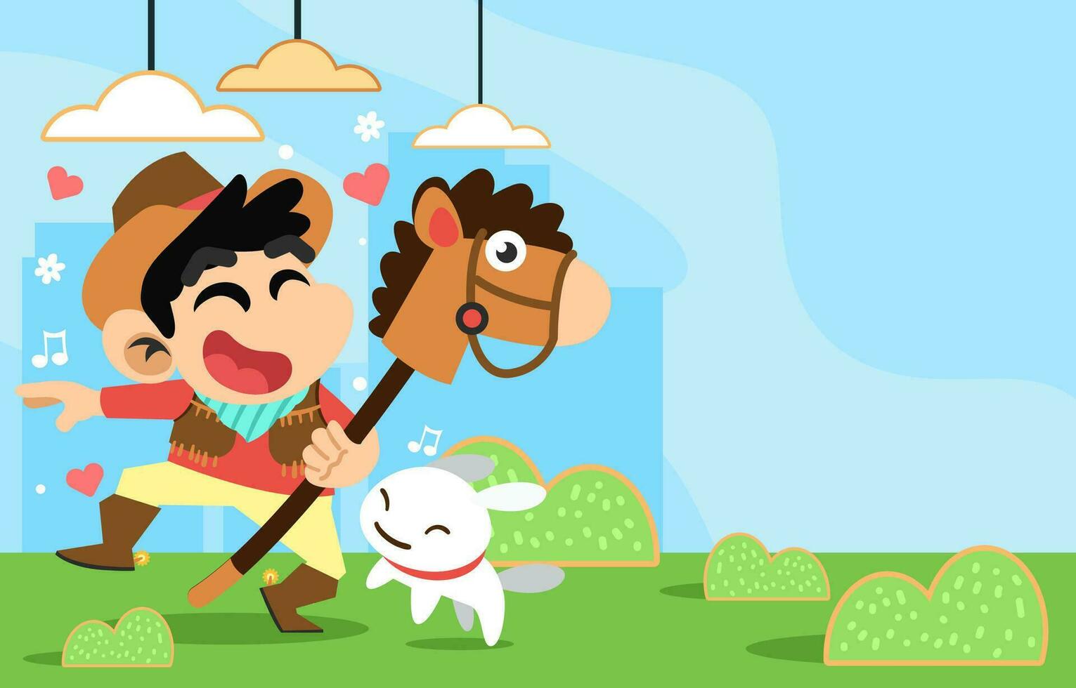 Kid Playing Cowboy with Dog vector