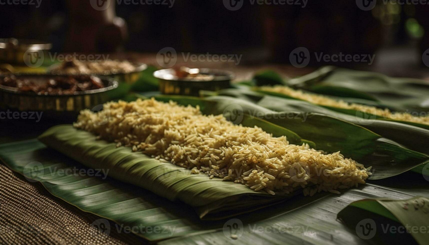 Freshly cooked rice bowl with organic vegetables generated by AI photo