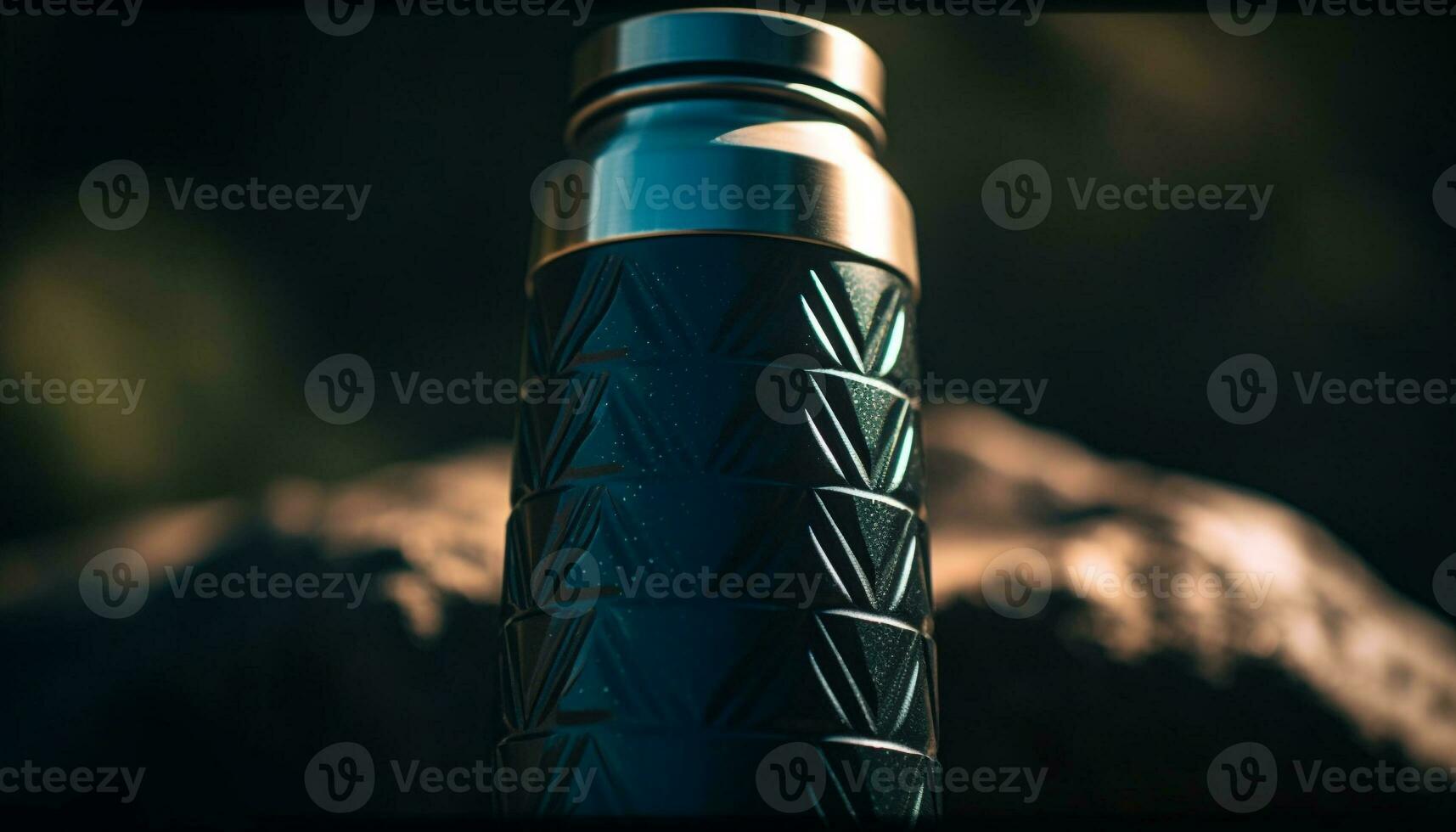 Refreshing drink in metal bottle, outdoors adventure generated by AI photo