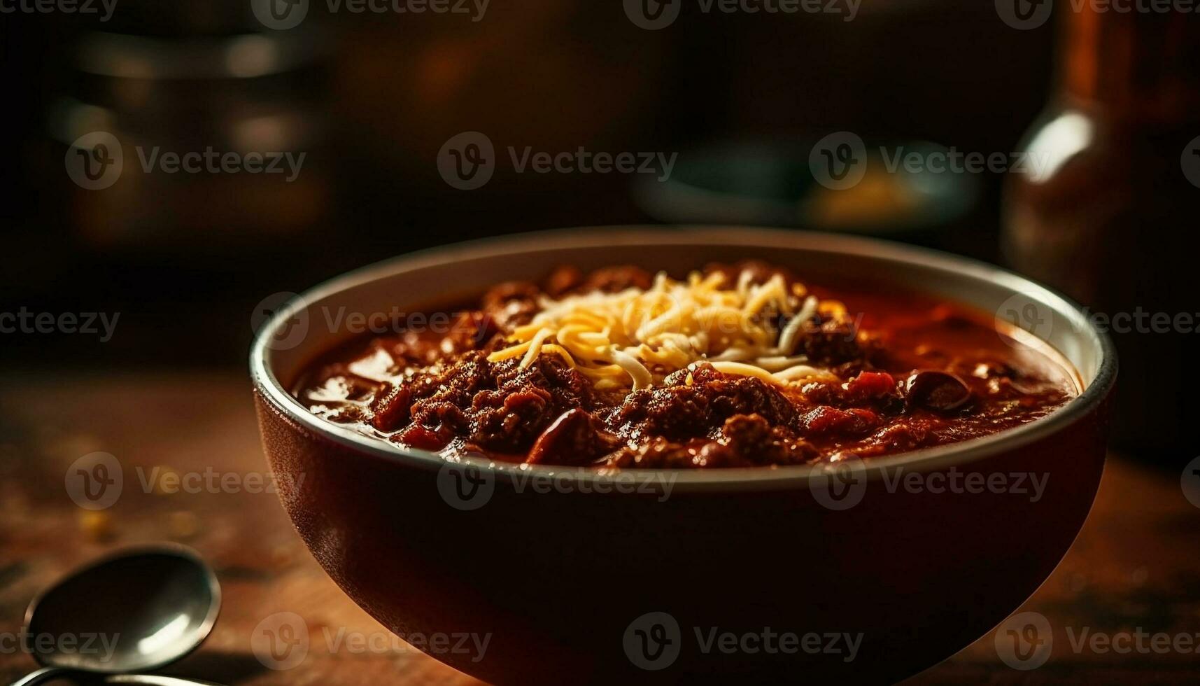 Freshly cooked meal in rustic wooden bowl generated by AI photo