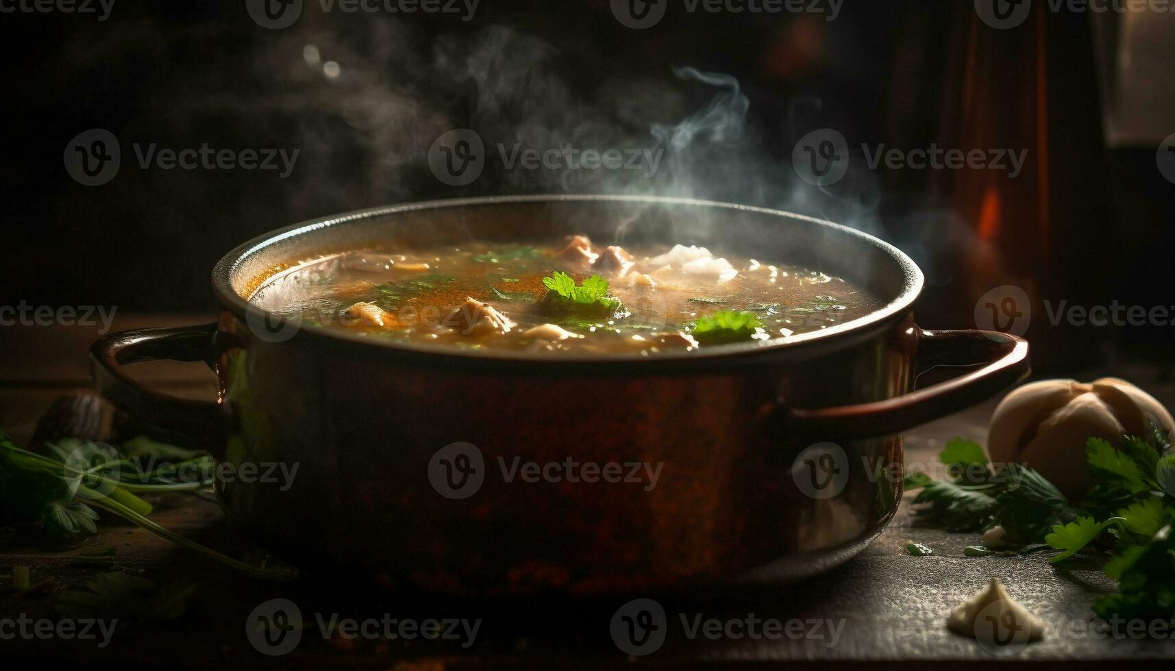 Freshly cooked stew with pork and vegetables generated by AI photo