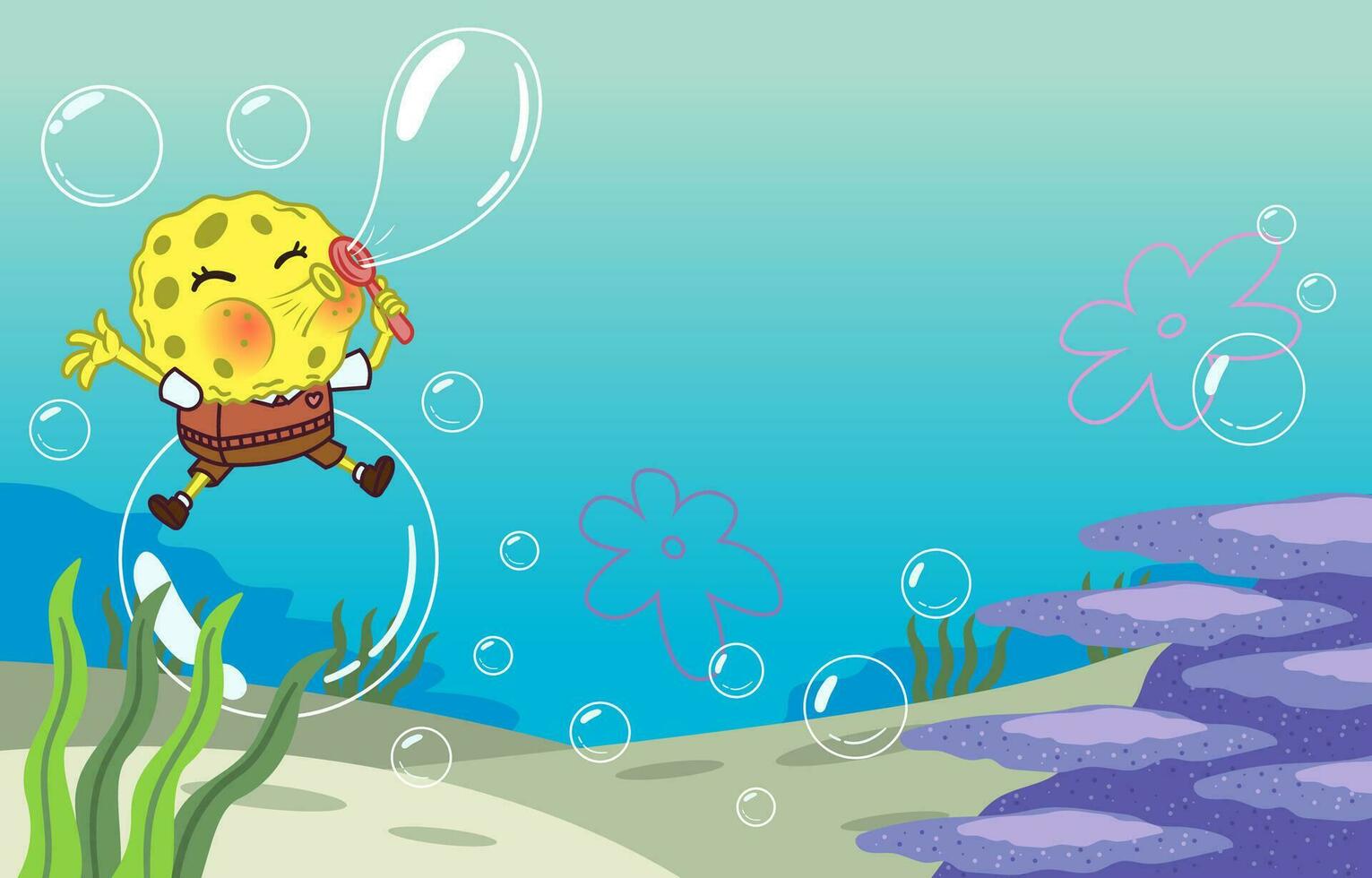 Sponge Sea BlowingThe Bubbles vector