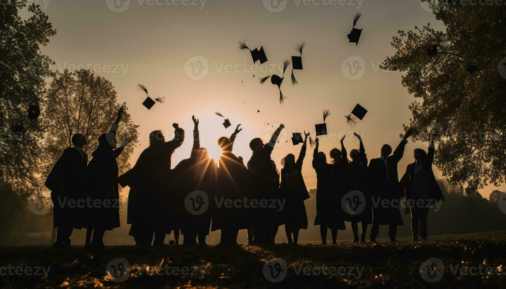 Large group of people celebrate graduation success generated by AI photo