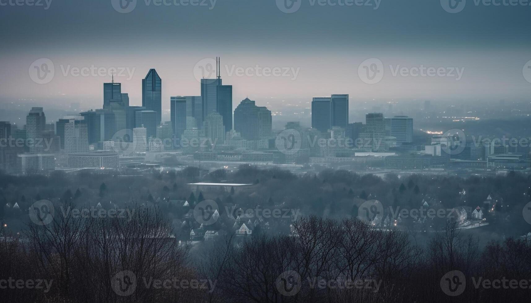 Illuminated skyscrapers silhouette city skyline at dusk generated by AI photo