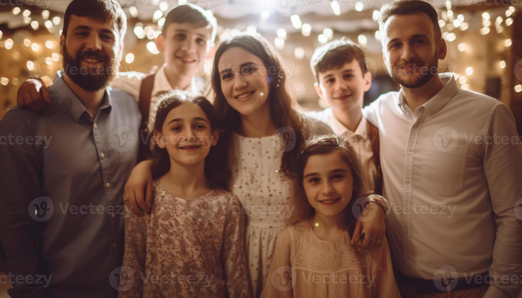 grupo de sonriente familia y amigos unión juntos generado por ai foto