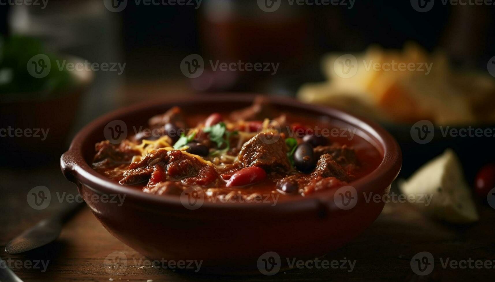 Freshly cooked beef stew with spicy chili pepper generated by AI photo