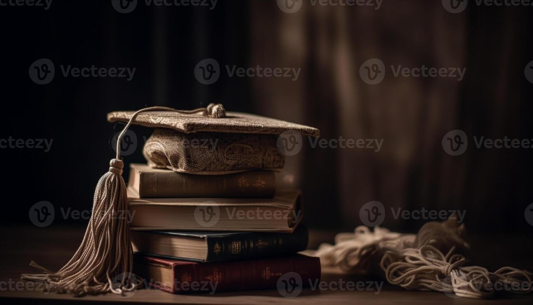 Antique book collection on old fashioned bookshelf generated by AI photo