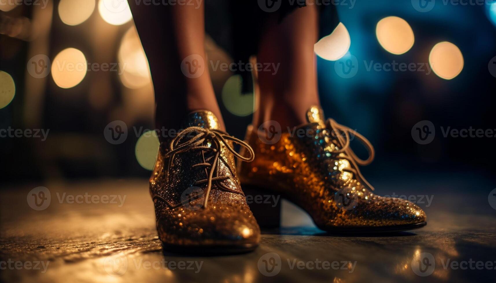 Shiny sports shoes on dark flooring outdoors generated by AI photo