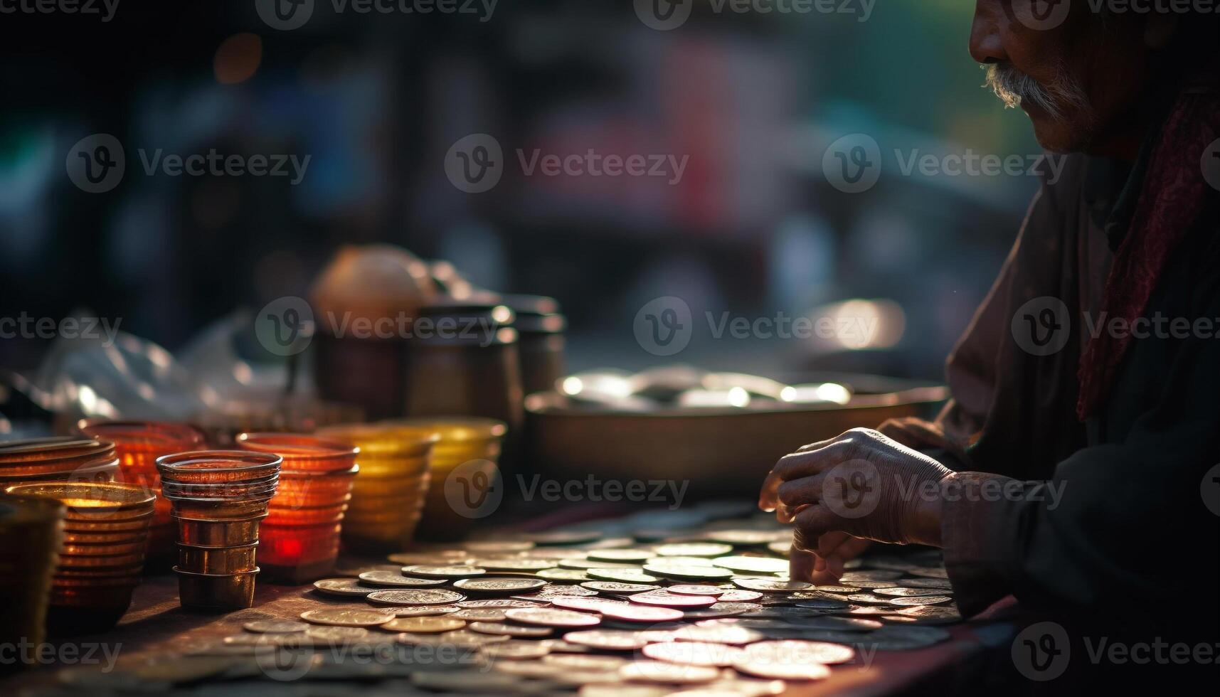 Craftsperson preparing pottery outdoors with fire generated by AI photo