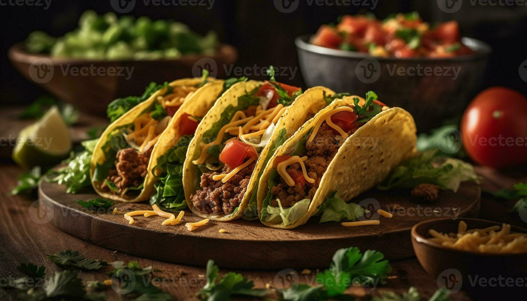 Rustic Mexican taco with grilled steak and guacamole generated by AI photo