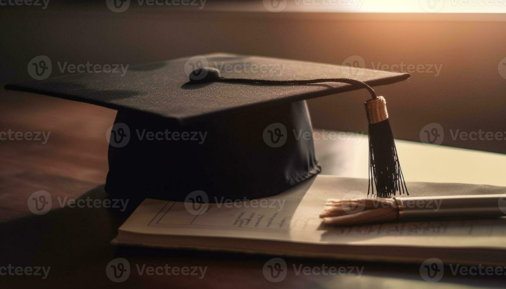 éxito logrado diploma, gorra, y certificado generado por ai foto