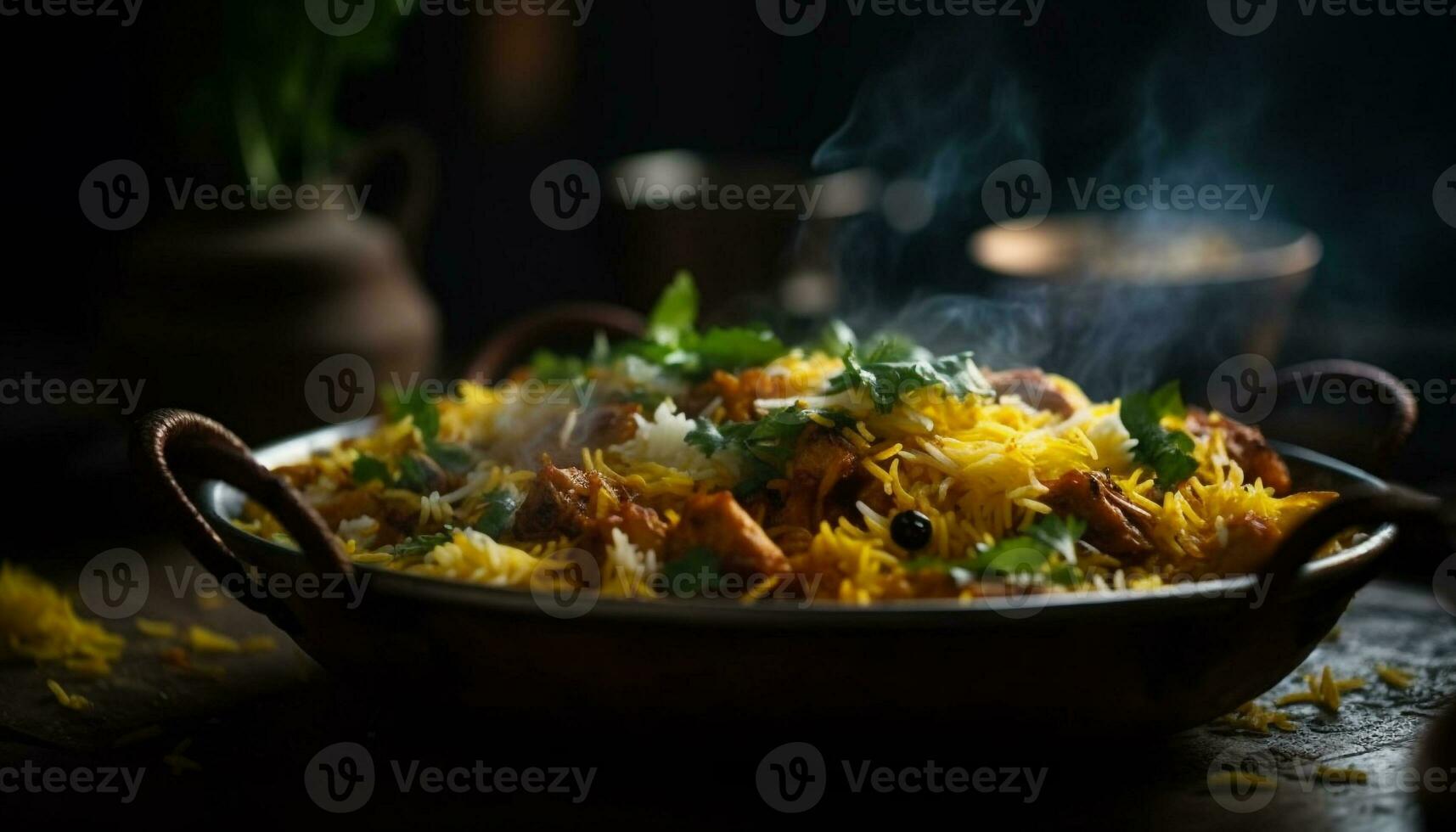 Gourmet paella cooked with saffron, seafood, and vegetables generated by AI photo