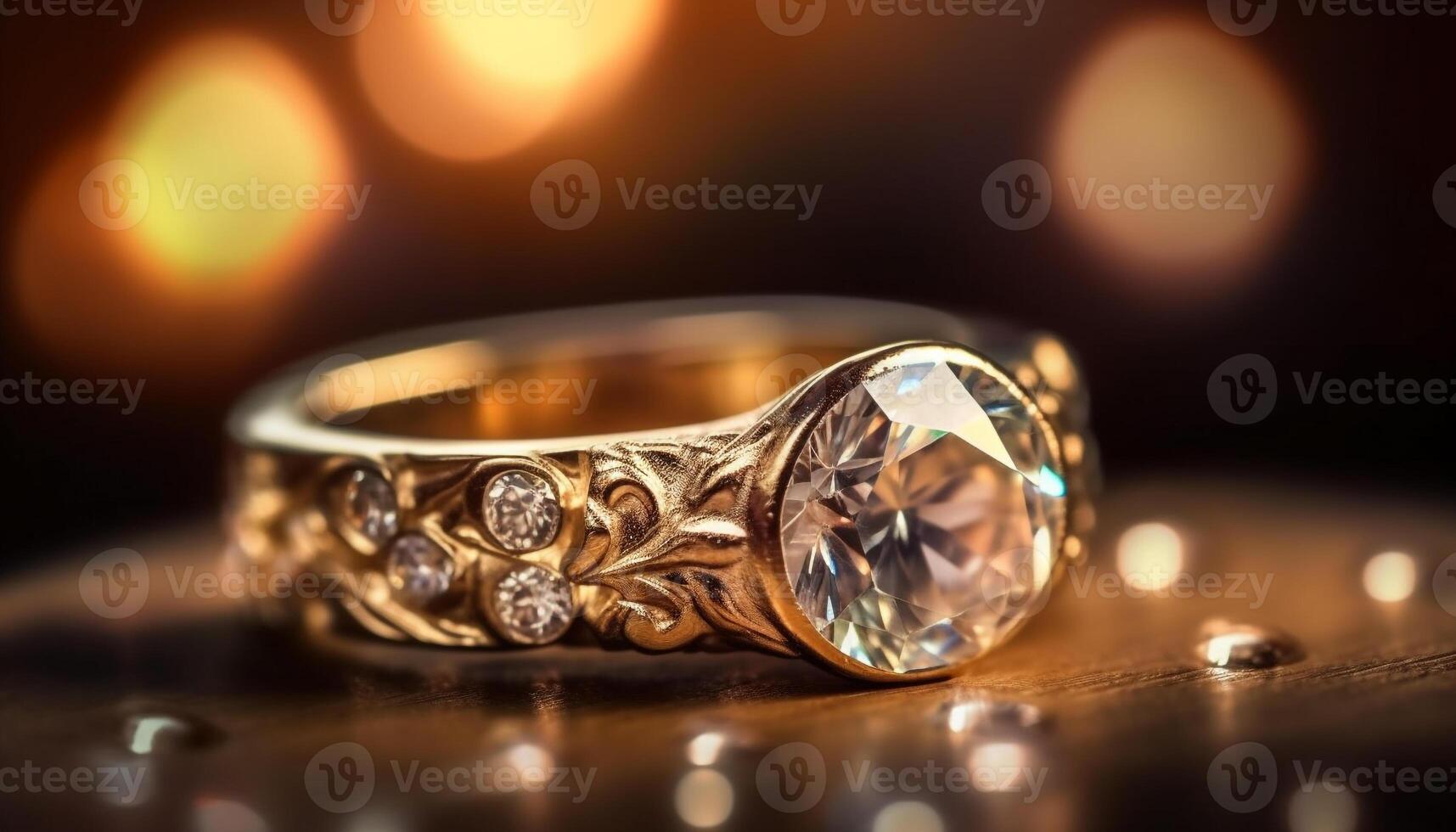 brillante oro Boda anillo con diamante piedra preciosa generado por ai foto