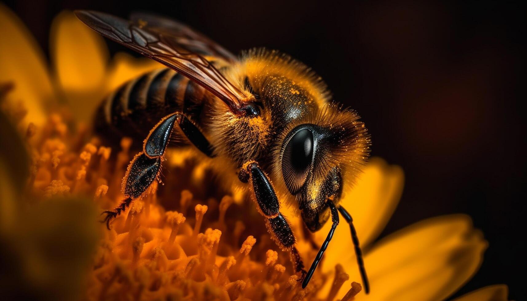 Busy honey bee collecting pollen from flower generated by AI photo