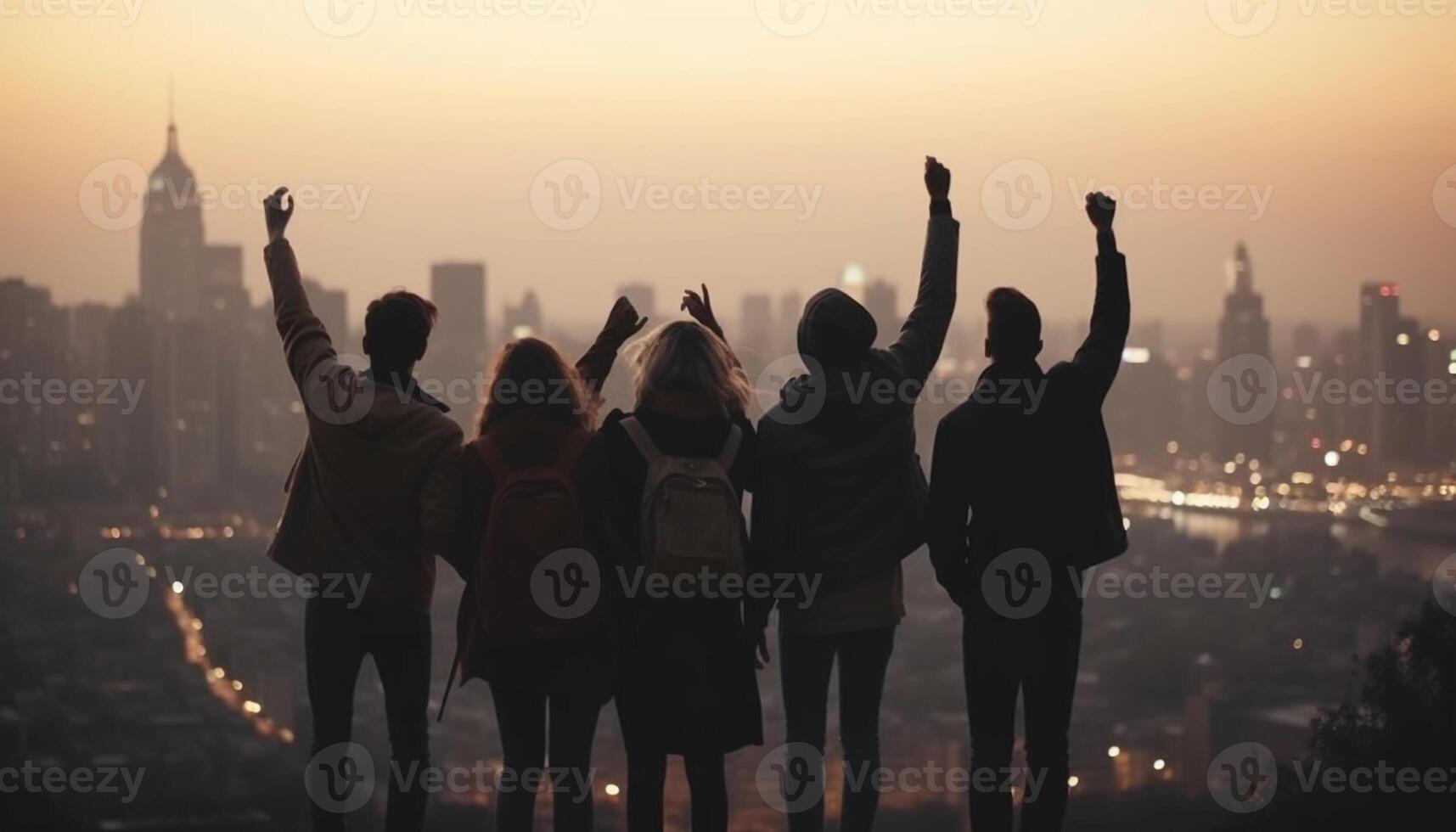 grupo de personas celebrar ciudad vida éxito generado por ai foto