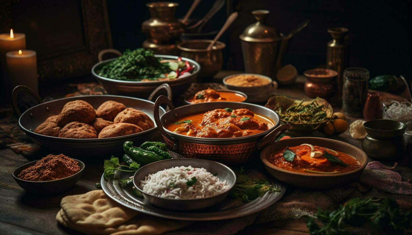 Rustic bowl of homemade Indian curry rice generated by AI photo