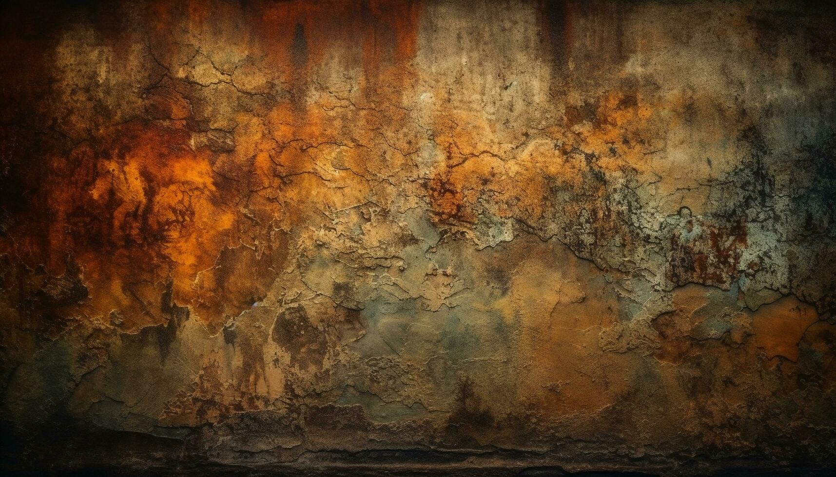 oxidado metal plato en antiguo hormigón pared generado por ai foto