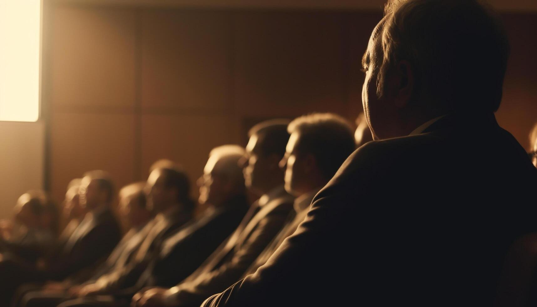 Large group of people sitting in seminar generated by AI photo