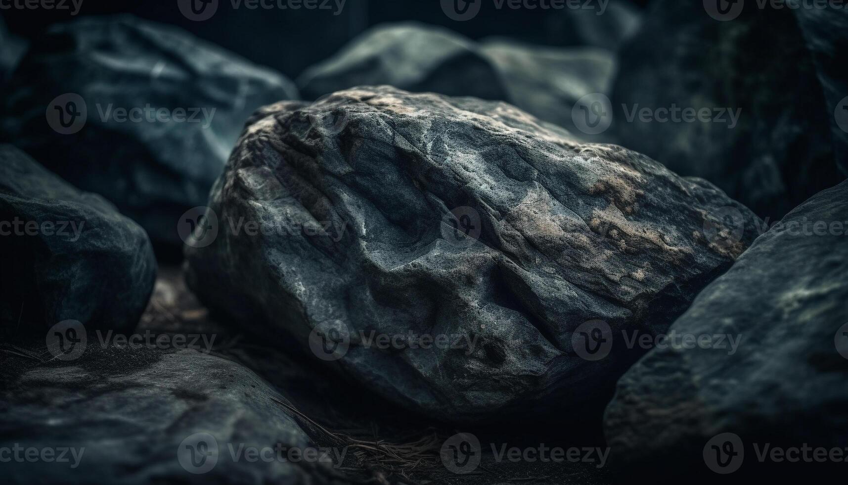 Rough stone heap, wet with fresh water generated by AI photo