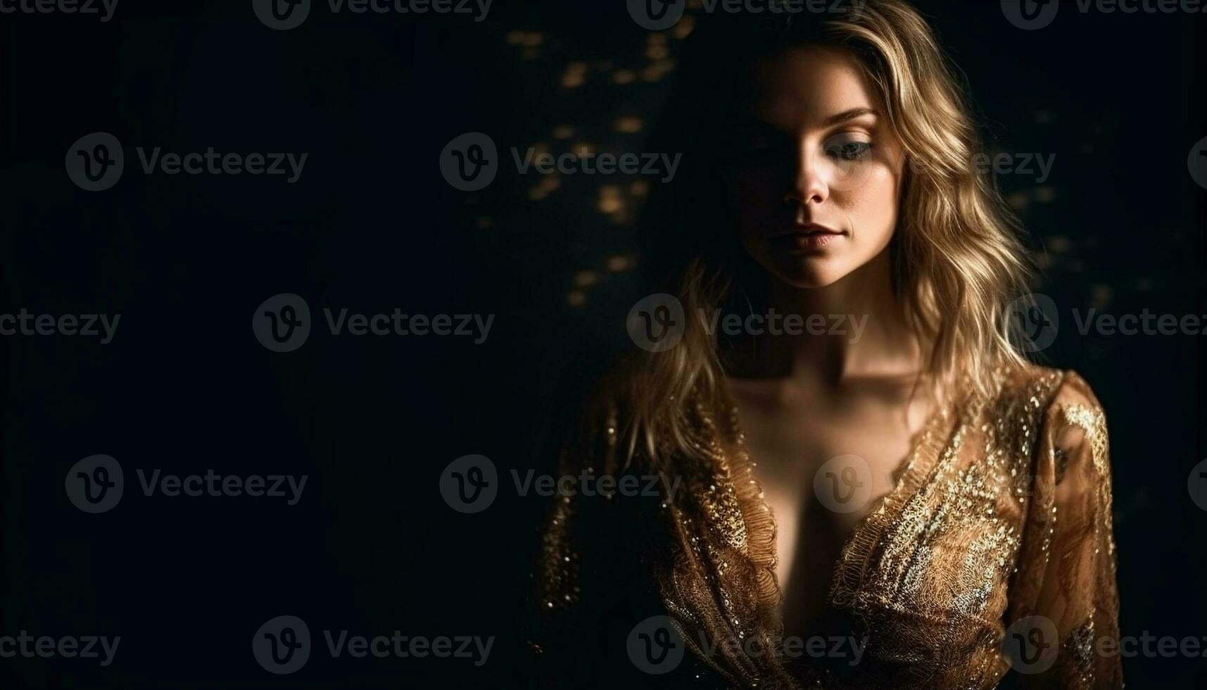 Beautiful woman standing, looking at camera, smiling generated by AI photo