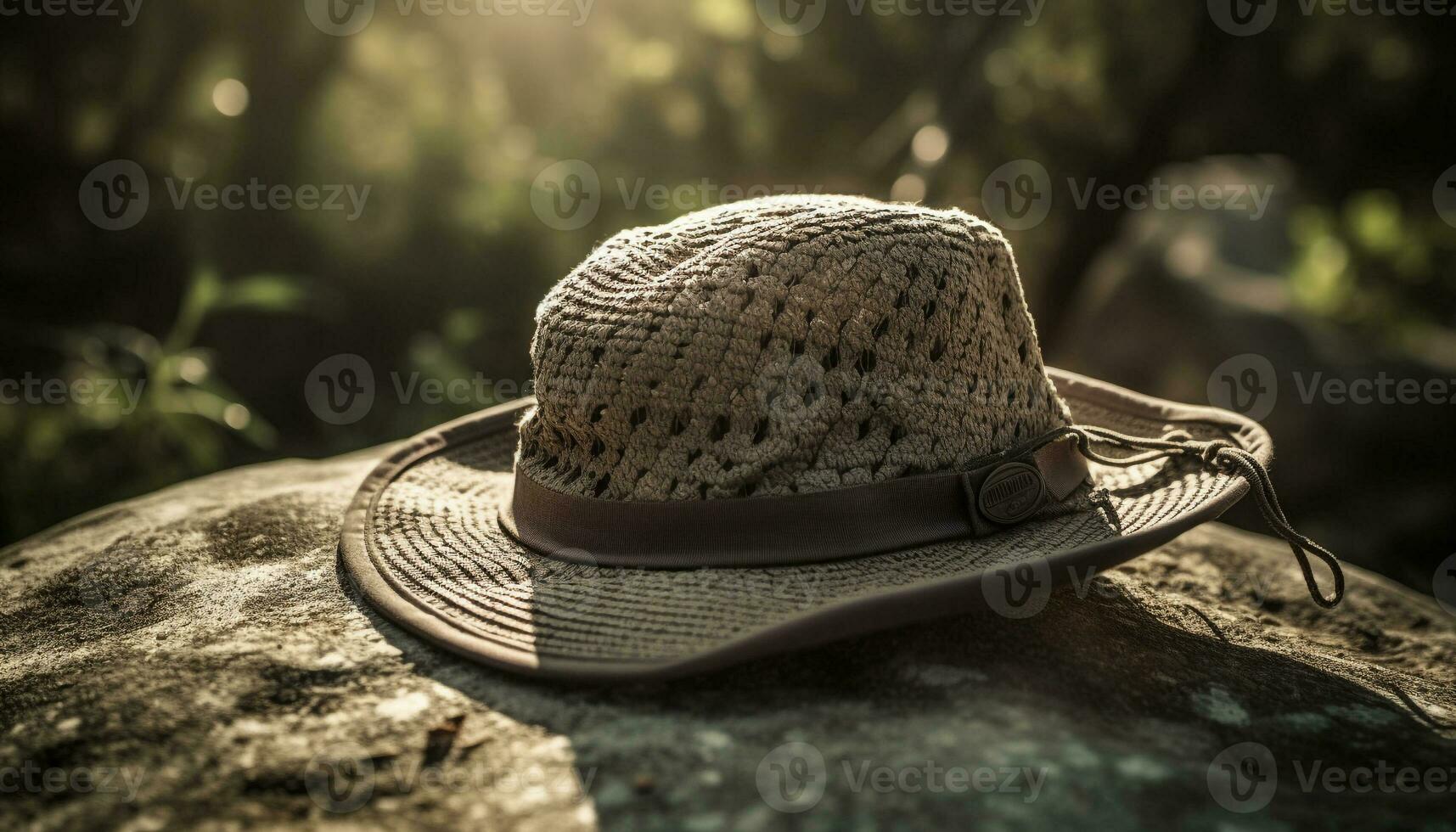 in straw hat enjoys nature generated by AI photo