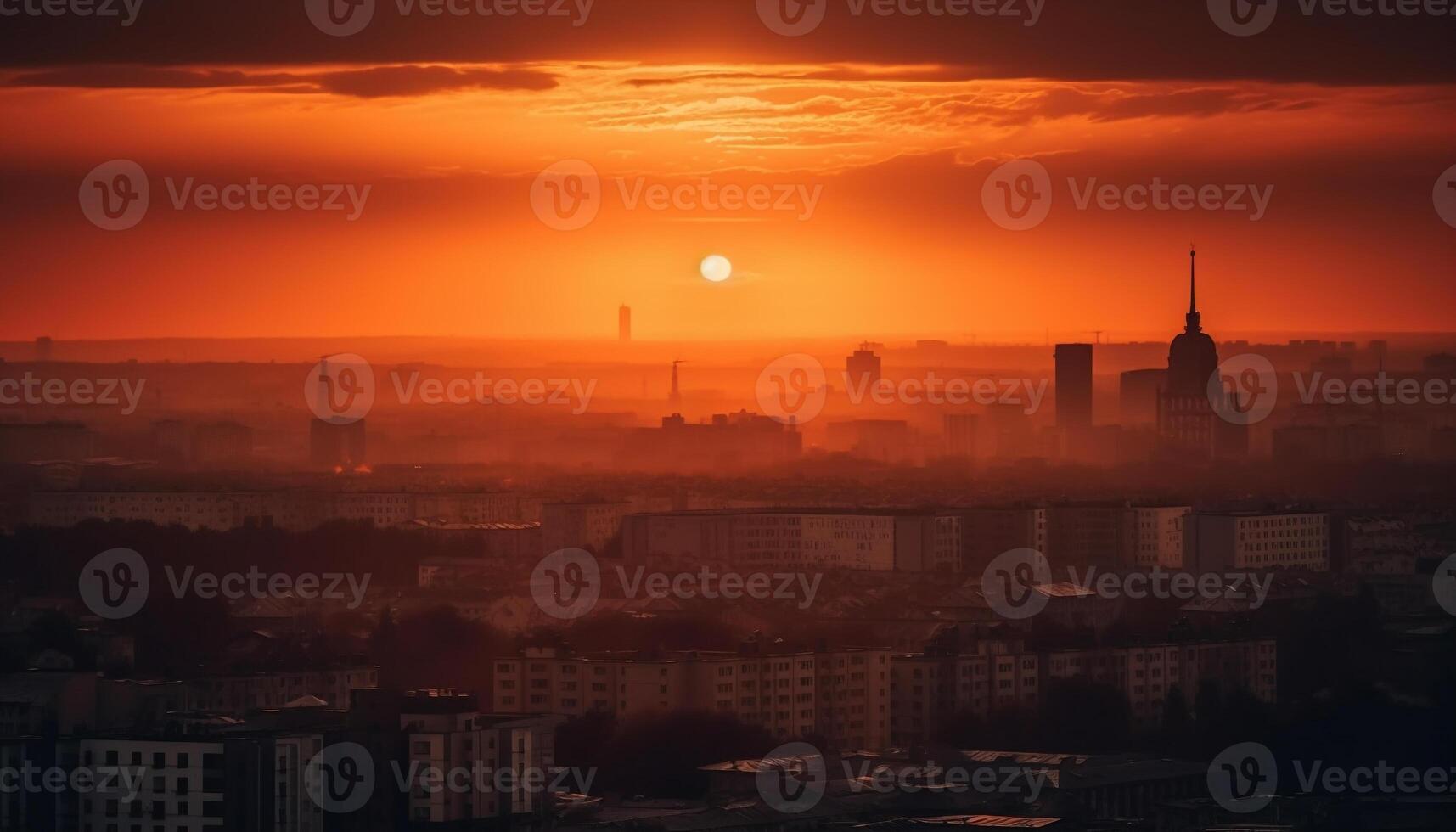 silueta horizonte retroiluminado por naranja otoño puesta de sol generado por ai foto