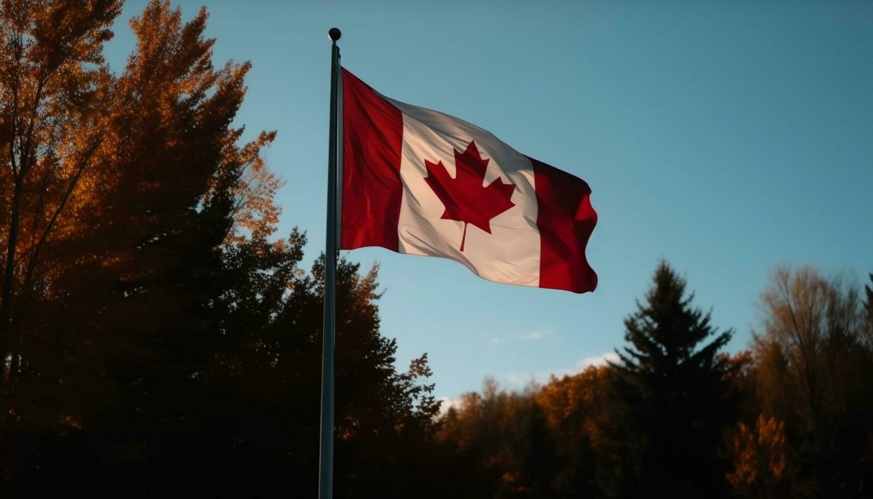 Canadian flag waving proudly in autumn wind generated by AI photo