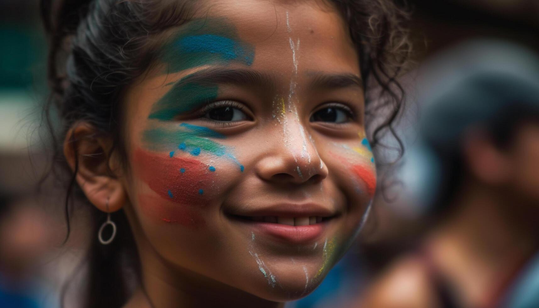 Smiling child with face paint enjoys summer celebration generated by AI photo