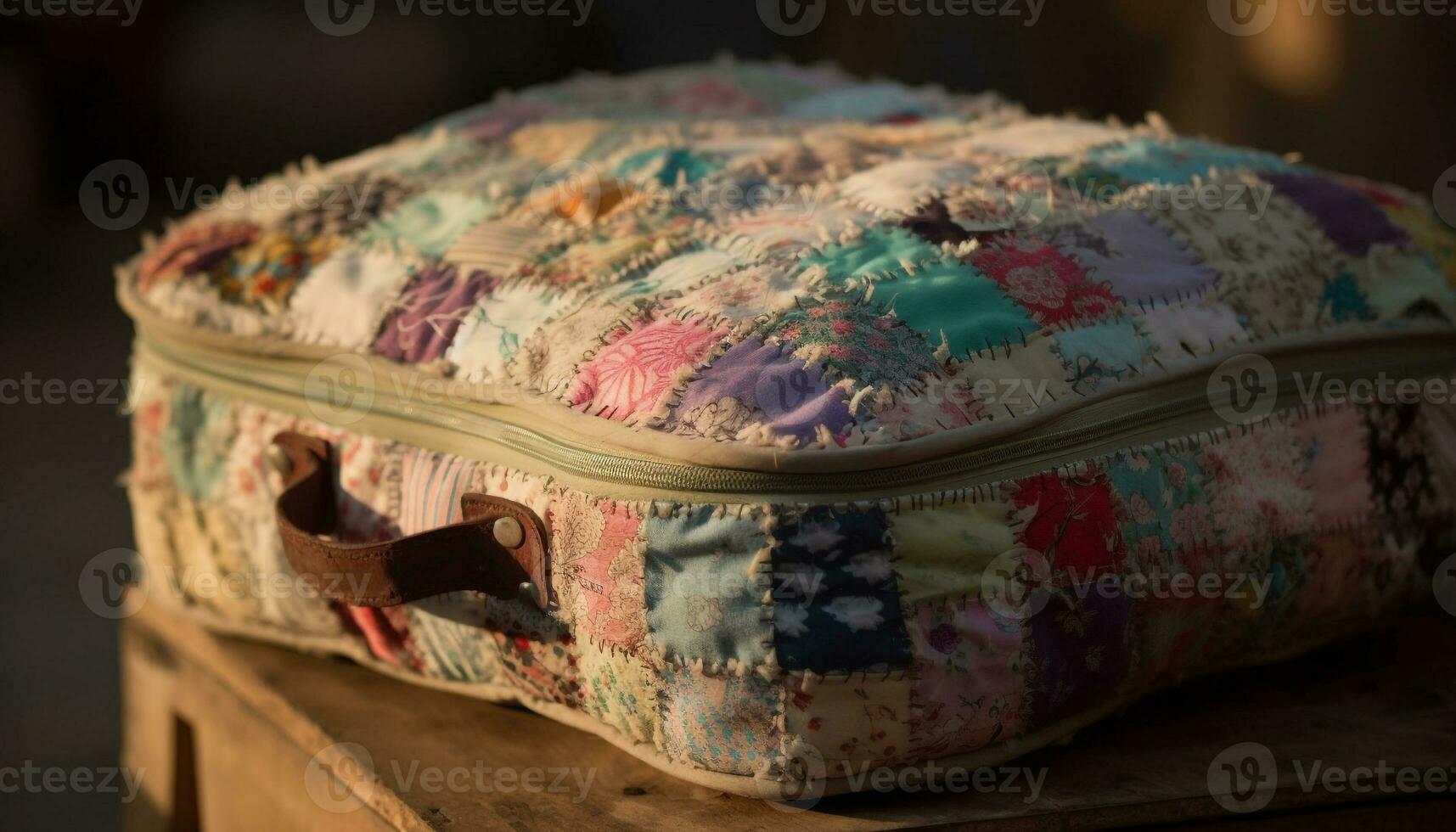 Old fashioned textile pattern decorates comfortable rustic pillow generated by AI photo