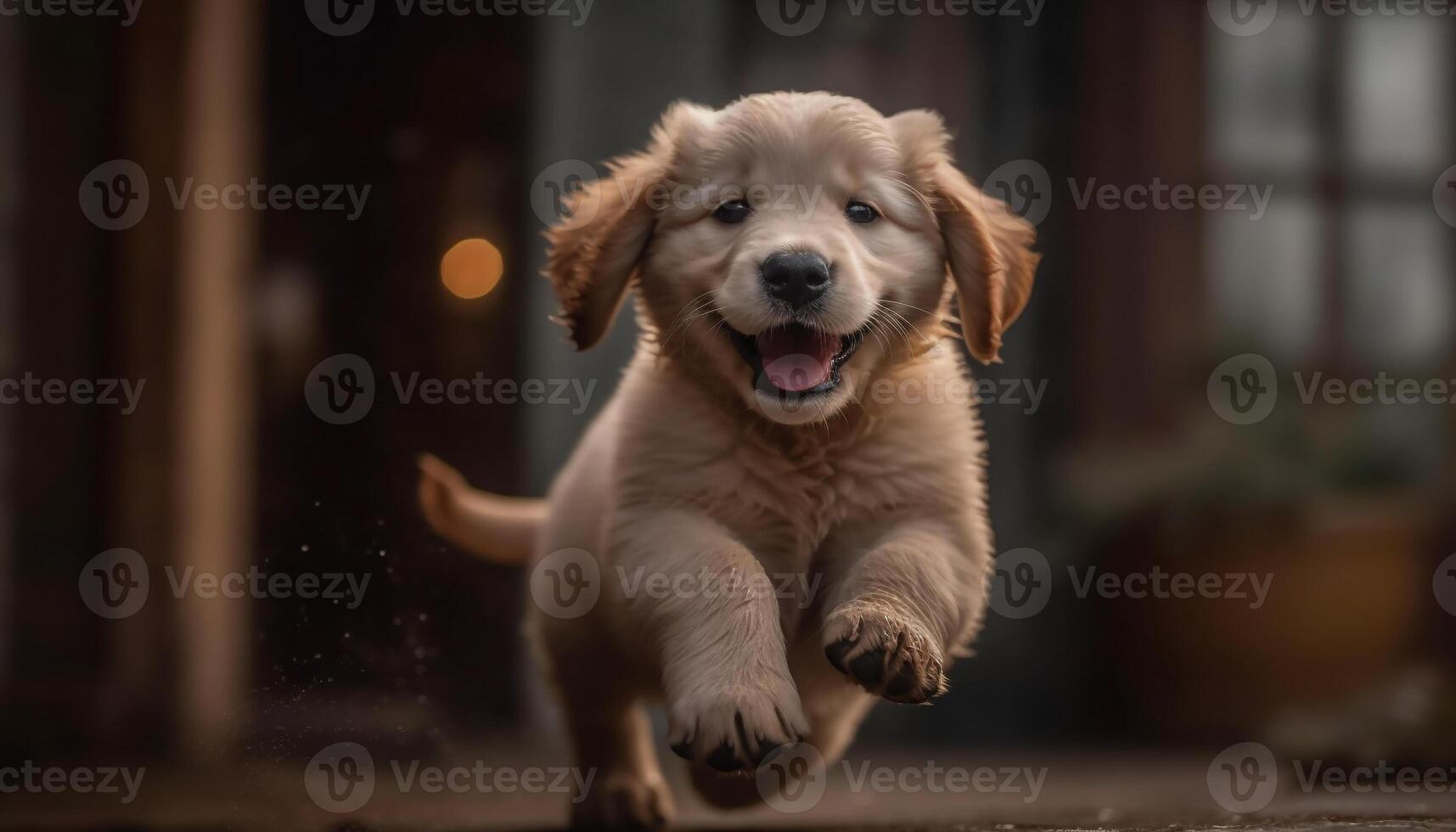 linda perrito sesión, mirando a cámara adentro generado por ai foto