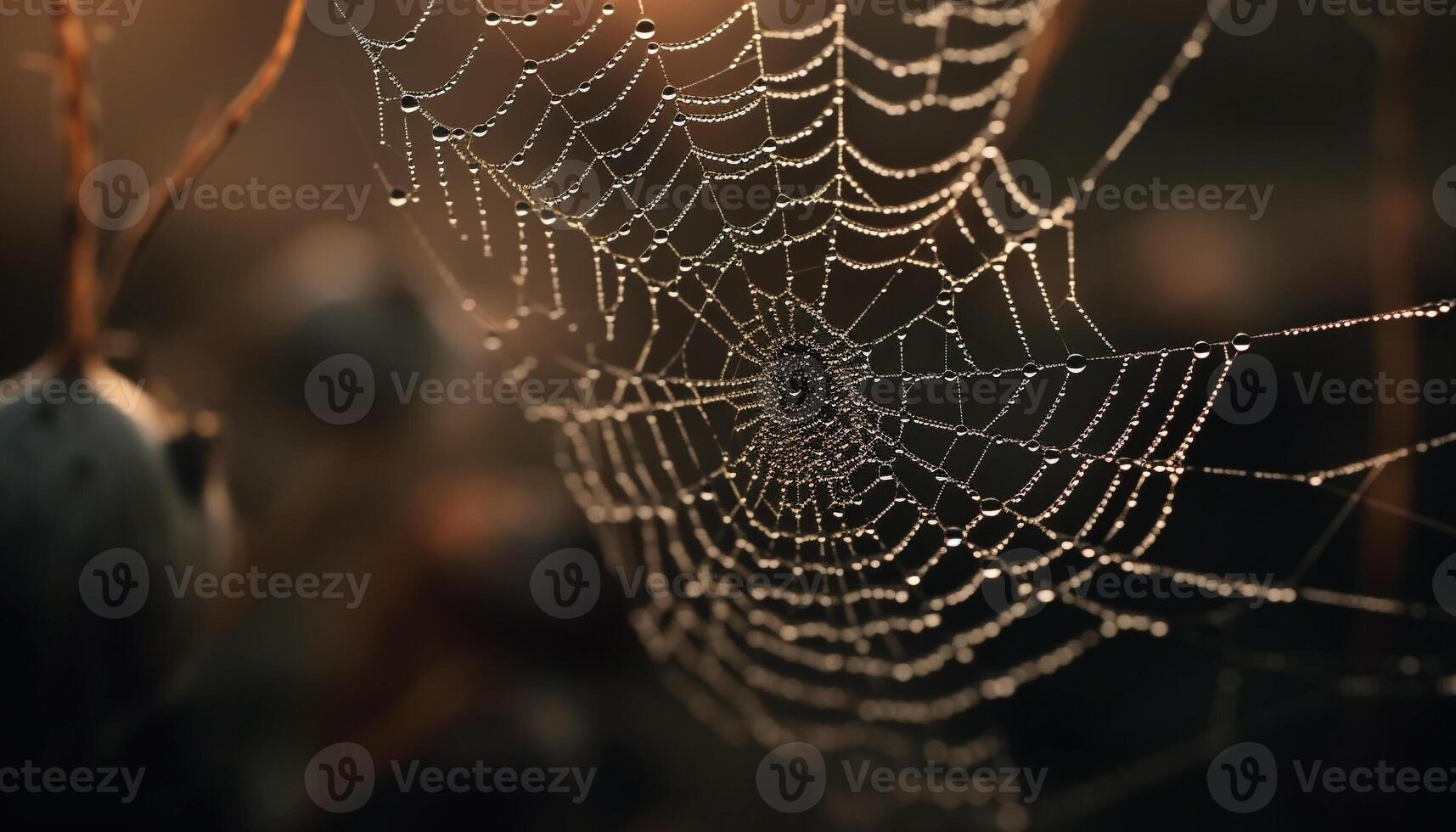 Spooky spider web captures dew drop beauty generated by AI photo