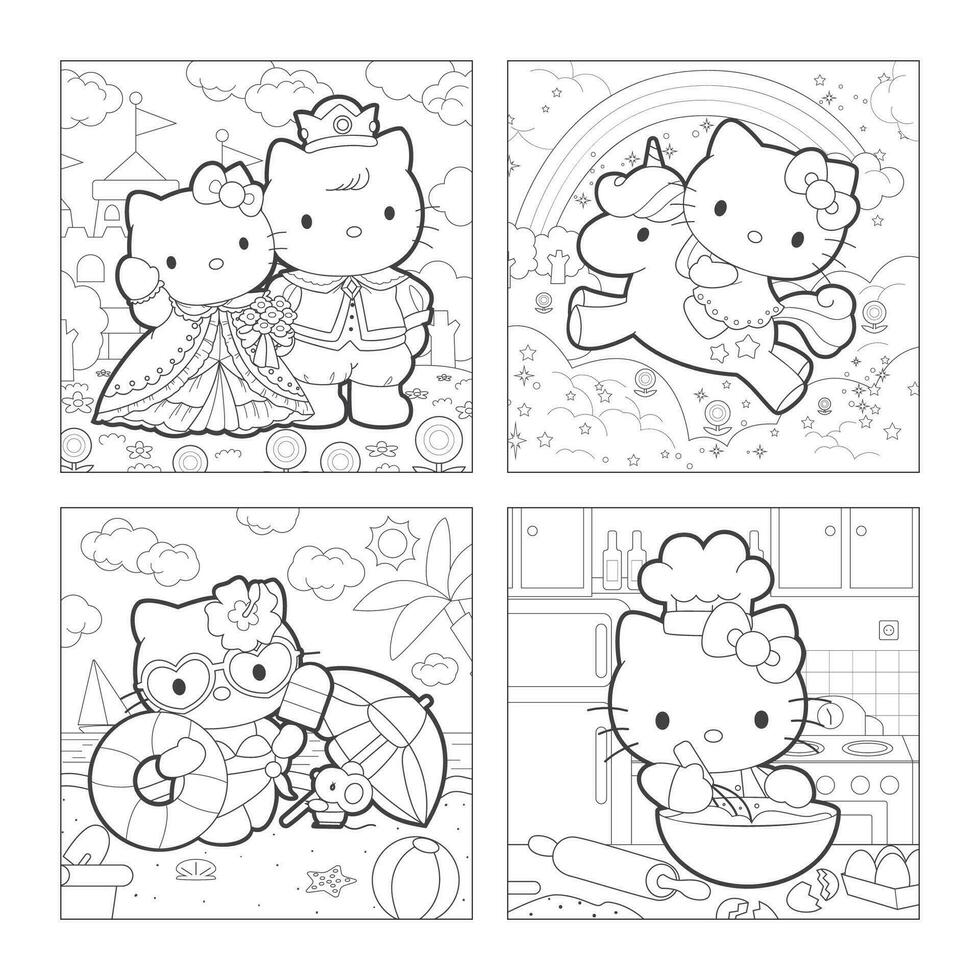 The Story of White Kitten in Children Coloring Book Pages vector