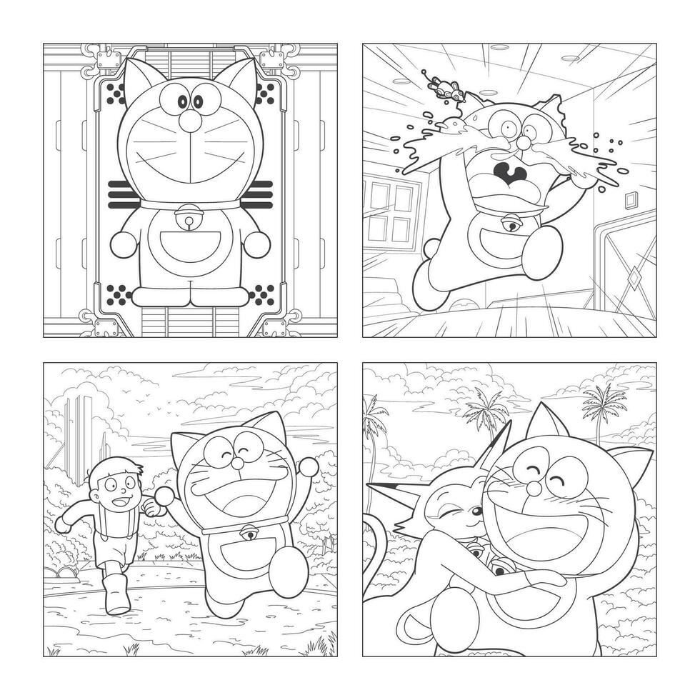 The Birth of a Robot Cat in Children Coloring Book Pages vector