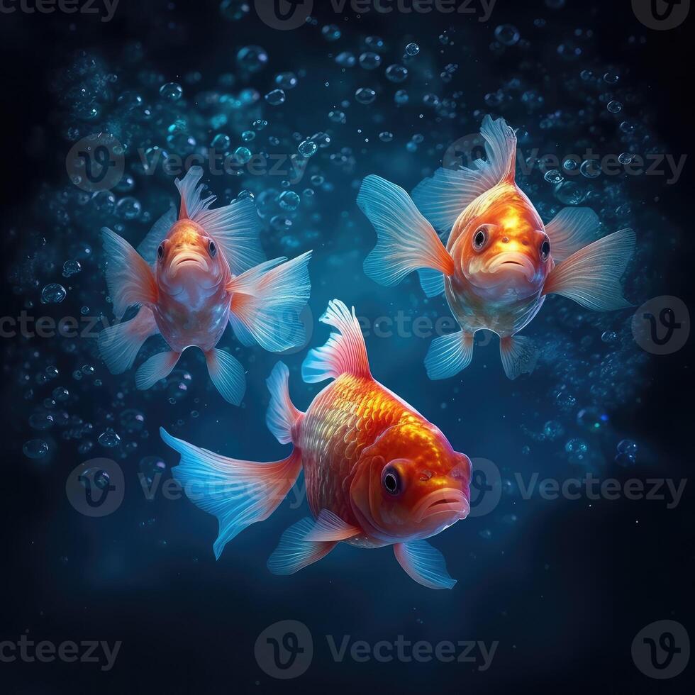 Underwater scene with three fish swimming, . photo