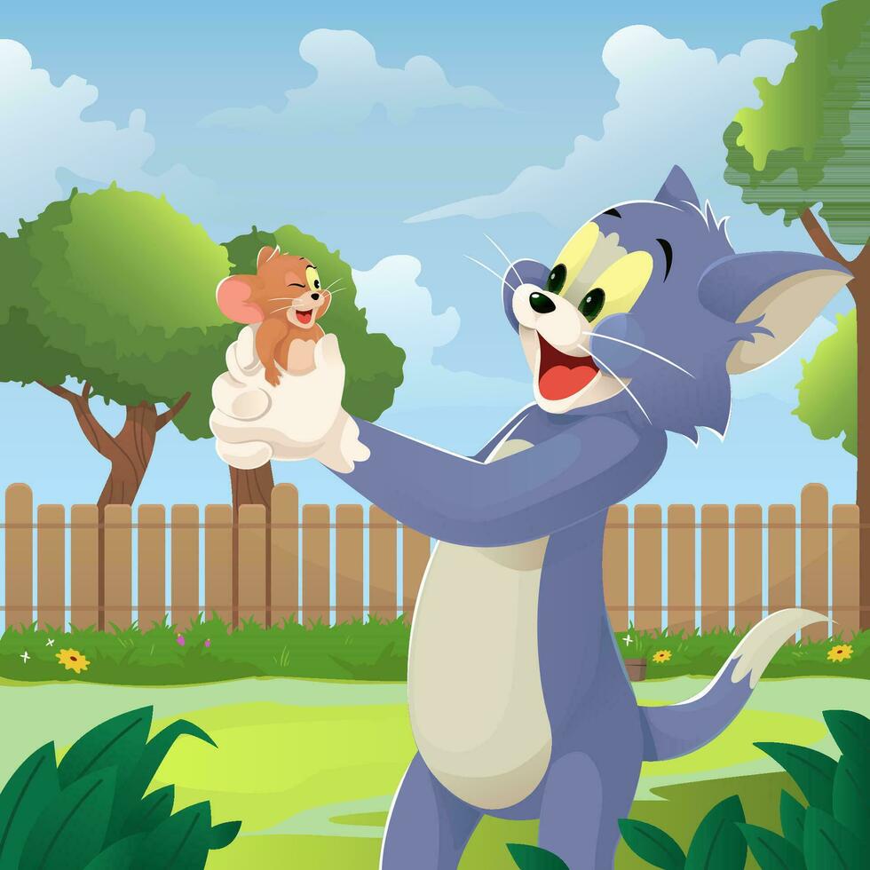 Cat and Mouse in the Backyard vector