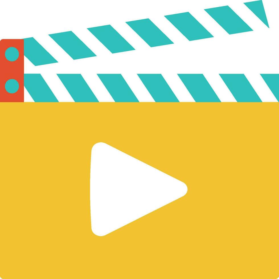 Icon of movie clapper in yellow and blue color. vector