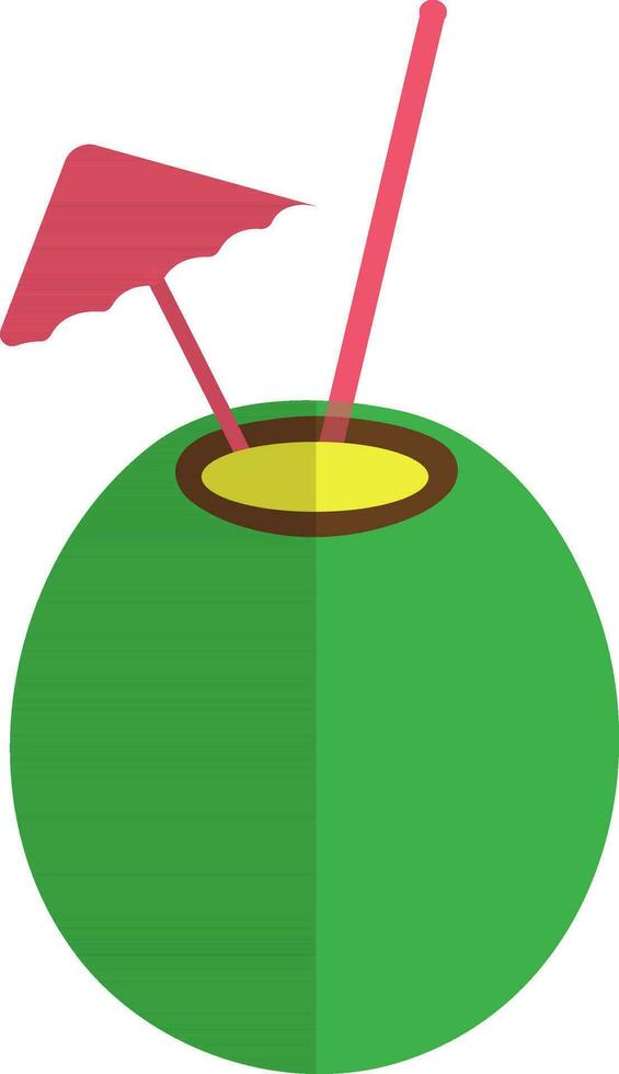 rosado paraguas con Paja en verde Coco. vector