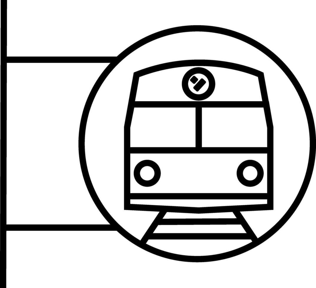 Flat illustration of white train in black circle. vector