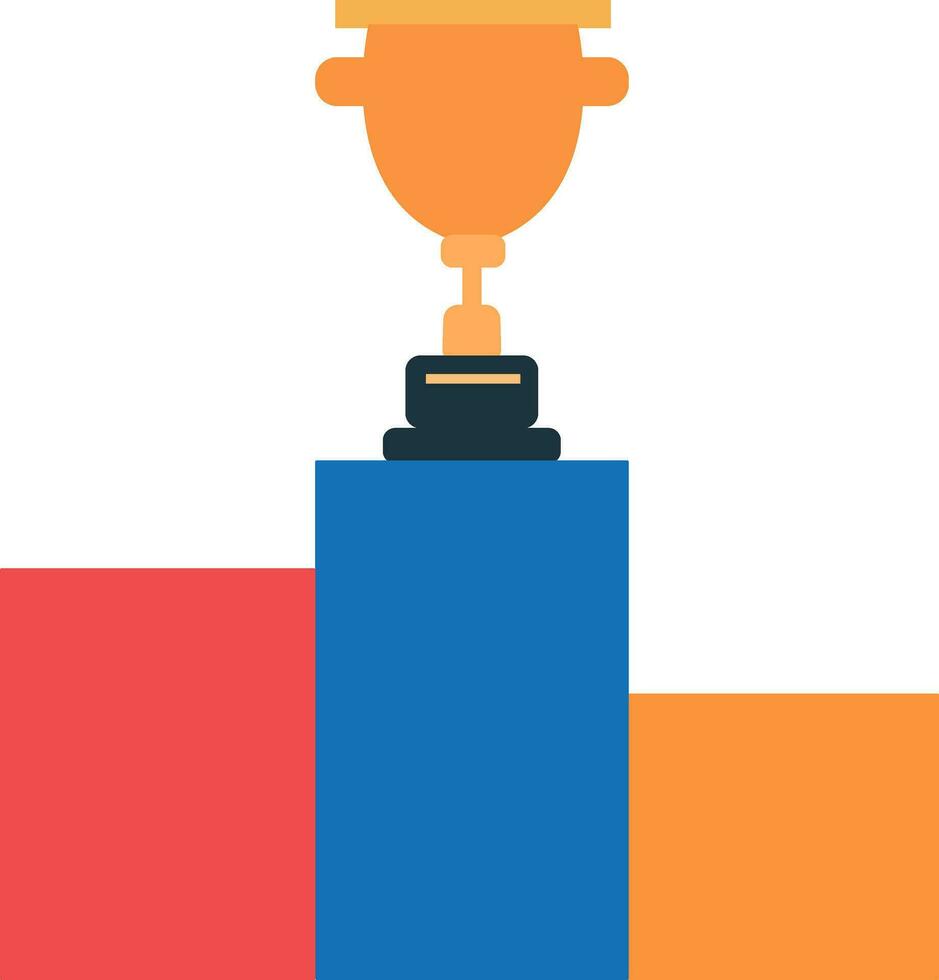 Orange trophy cup on podium. vector