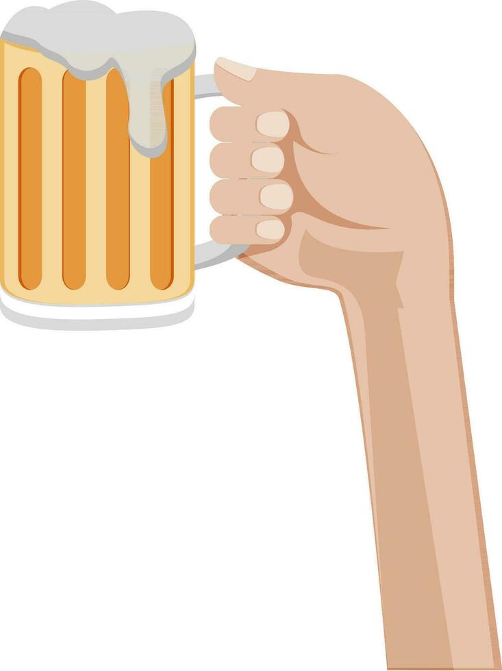 Flat illustration of human hand with beer mug. vector