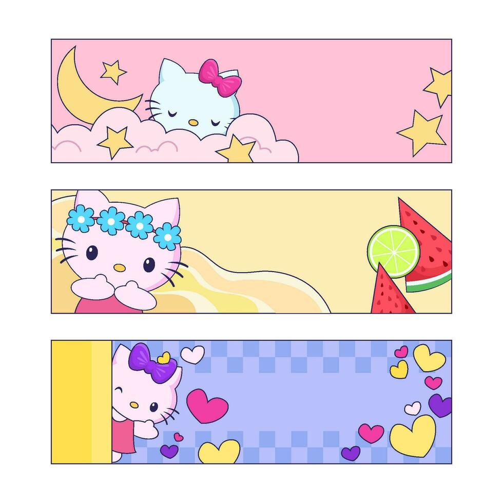 Cute Kitty Cat Banner Set vector