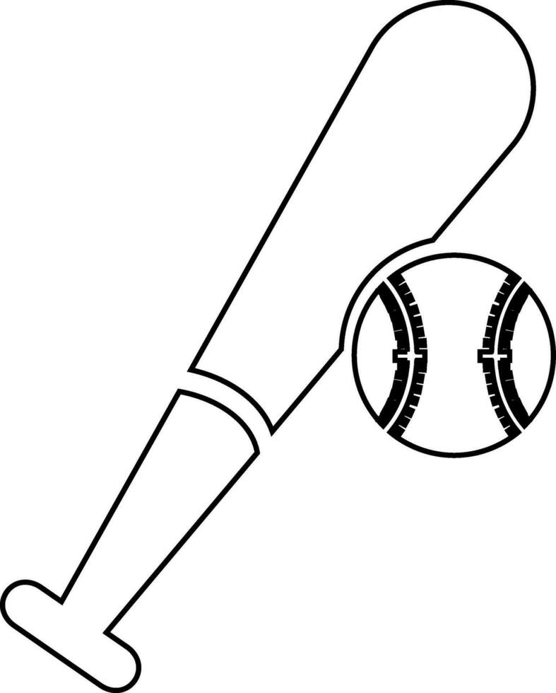 béisbol con murciélago en negro línea Arte. vector