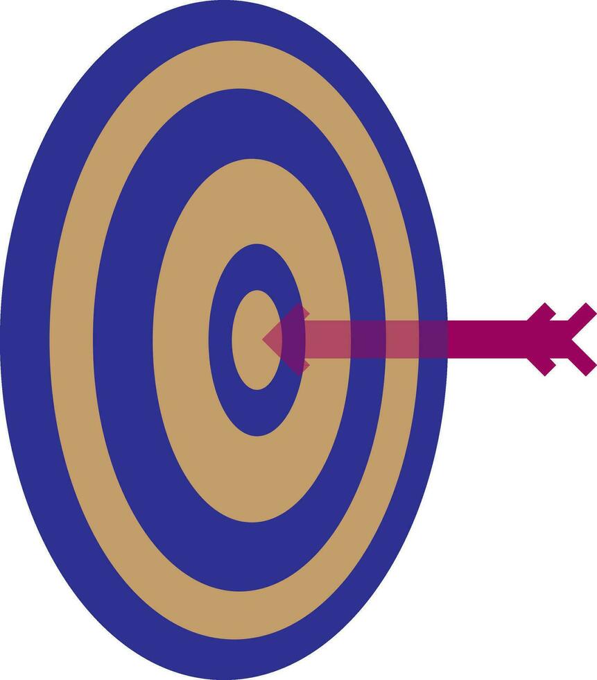 Blue and brown target with pink arrow. vector