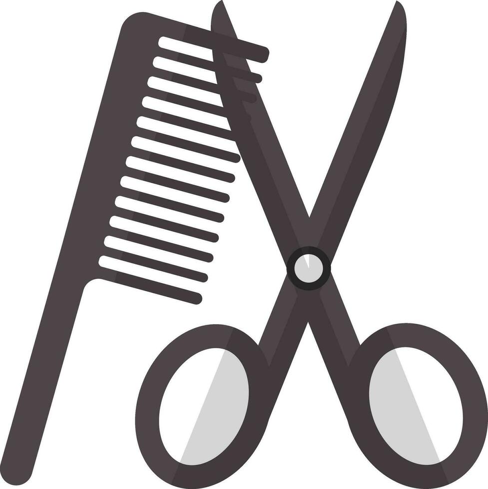 Gray color icon of comb and scissor, hairdresser tool. vector