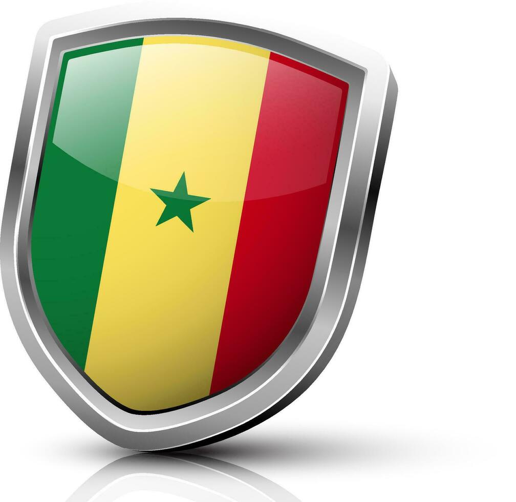 Glossy shield of Senegal flag with star. vector