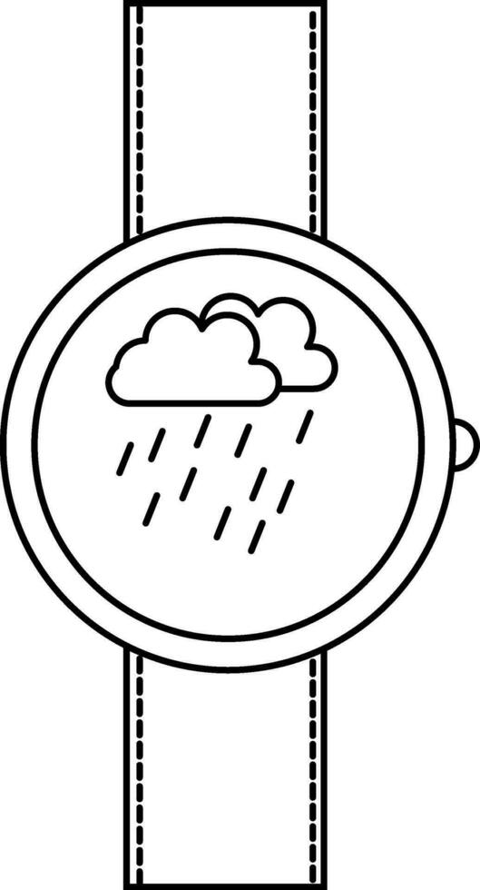 Black line art cloud in smartwatch screen. vector