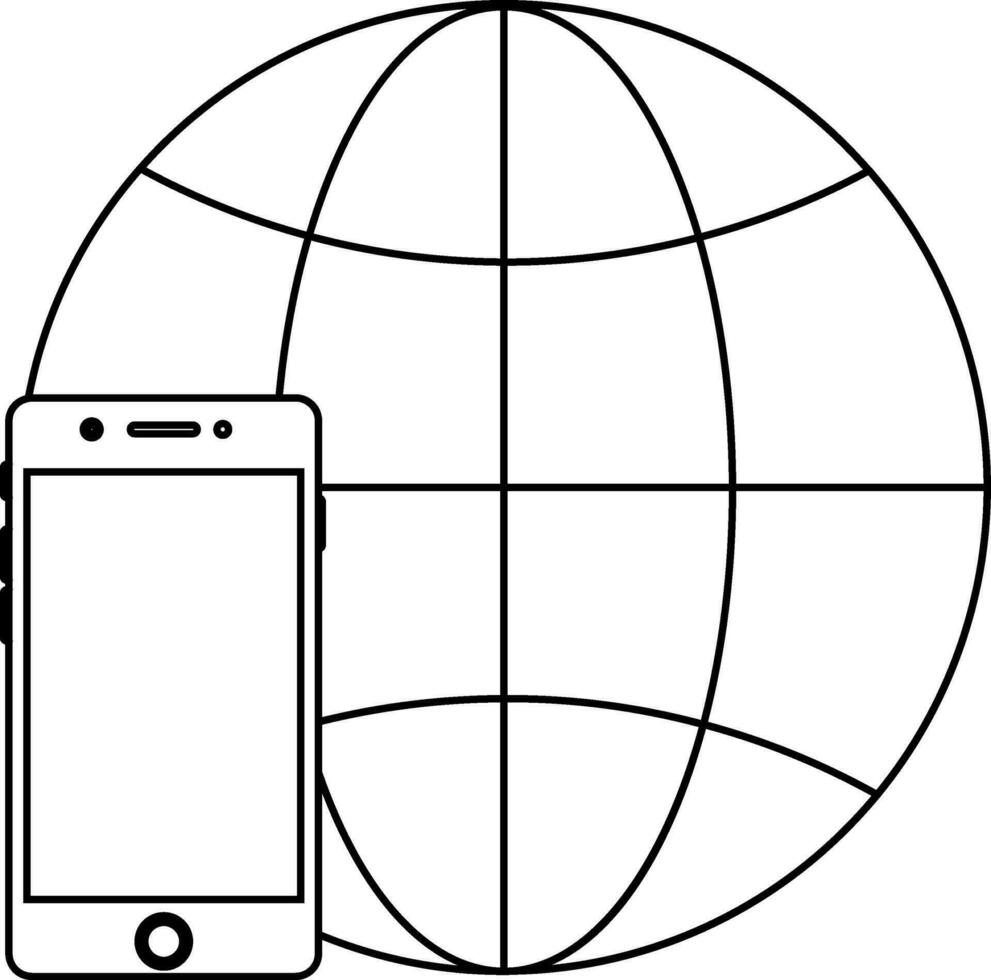 Globe with smartphone in flat style. vector